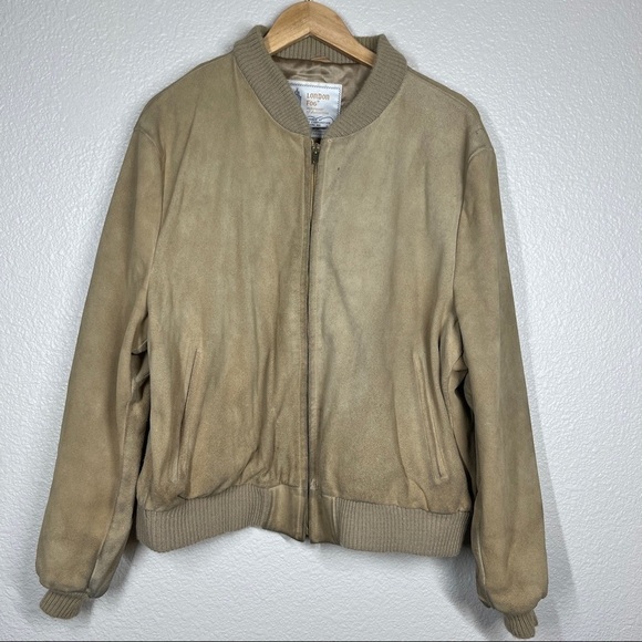 Vintage London Fog Bomber Jacket 70’s Suede Leather Beige Men’s Size 46 Reg - Picture 1 of 12